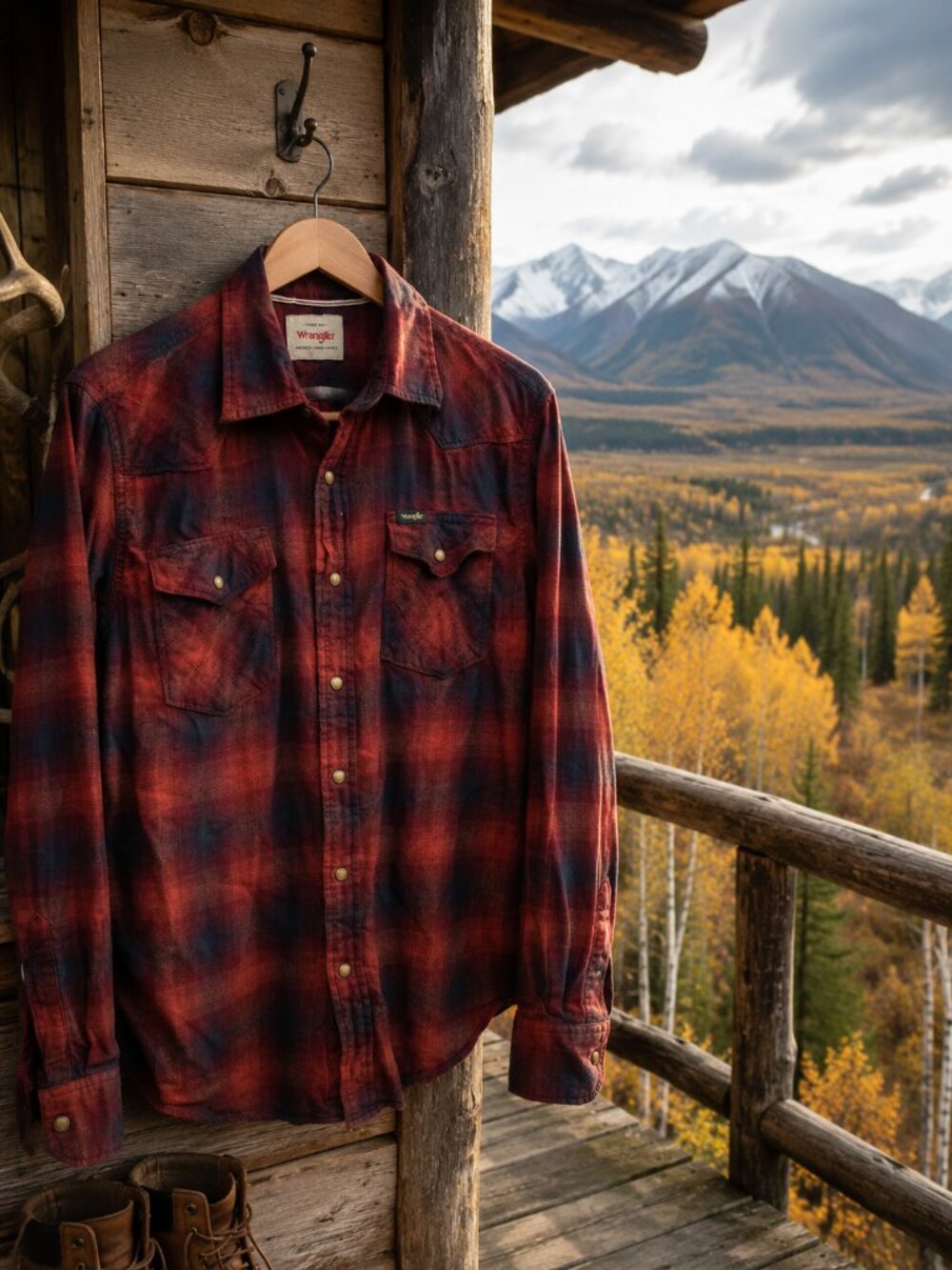 Wrangler Red Plaid Western Shirt Medium Snap Front Pearl Snap Flannel
